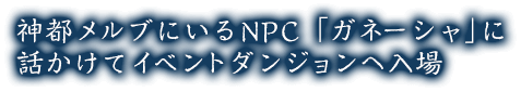 神都メルブにいるNPC「ガネーシャ」に話しかけてイベントダンジョンへ入場